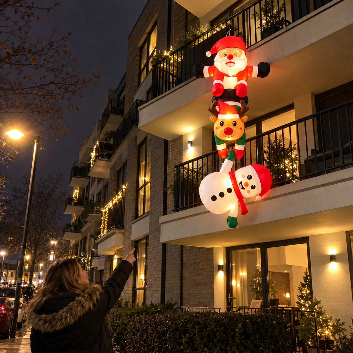 Jollyyard™ Santa & Friends Giant Inflatable – 2.4 m LED Christmas Decoration
