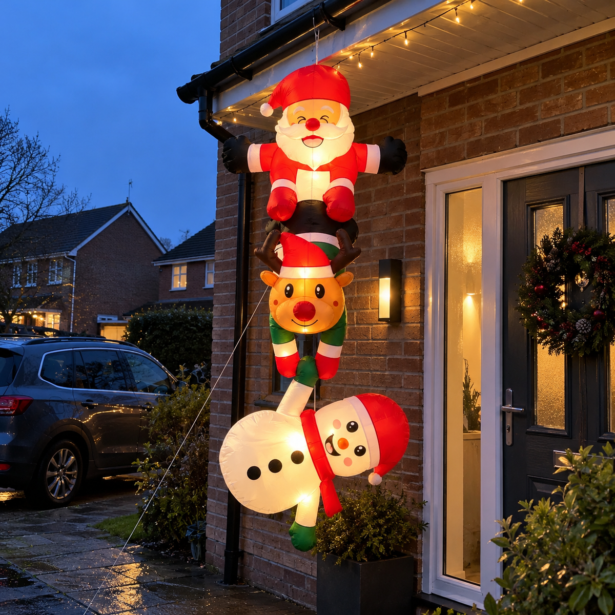 Jollyyard™ Santa & Friends Giant Inflatable – 2.4 m LED Christmas Decoration